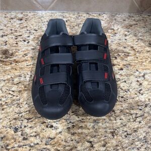 Tommaso Cycling Shoes with Velcro Straps - Black with Red Accents